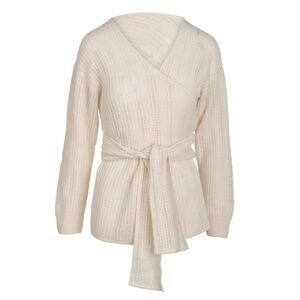 Naadam Alpaca Blend Mixed Pointelle Wrap Top Lace Sweater Small